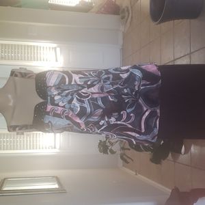 Avenue L exuberant satiny abstract floral jewel sweetheart neck